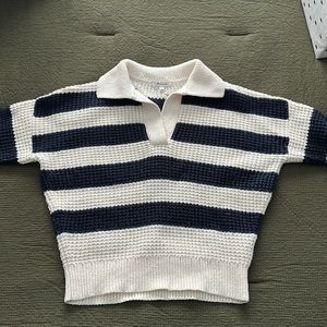 Waffle-Knit Henley Sweater antique cream  stripe
